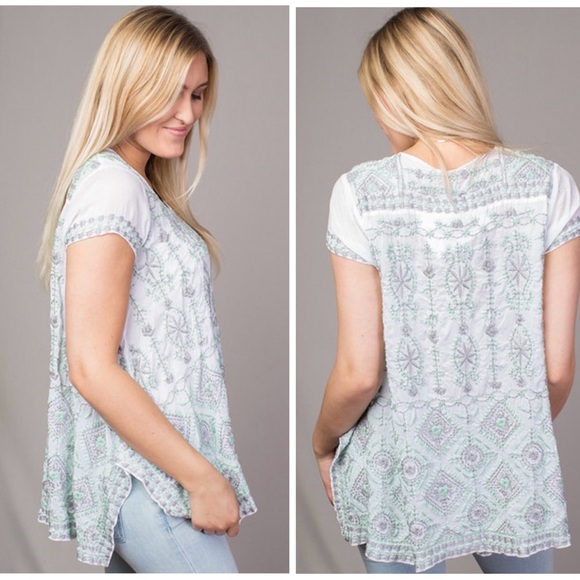 Johnny Was Kyuss V-Neck Embroidered Blouse Tunic Extra Small - Picture 8 of 12